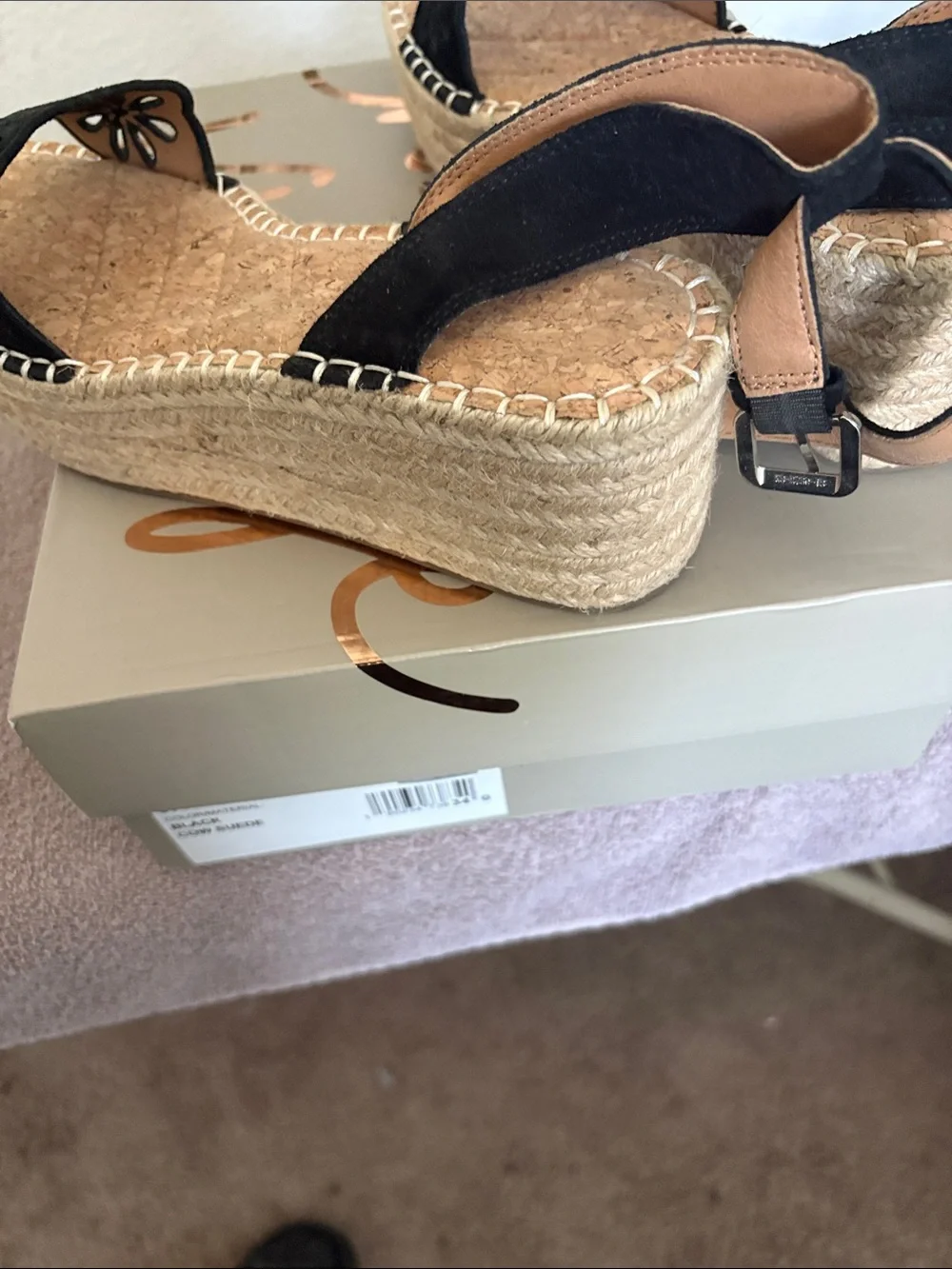 Crown Vintage Black Floral Laser-Cut Espadrille Platforms